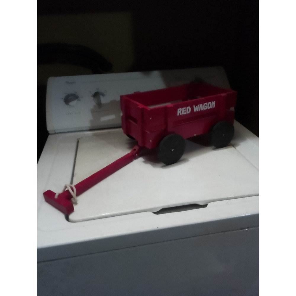 Antique  Wooden Wagon Childrens Pull Toy, Vintage Original RED WAGON 12"X6.5"